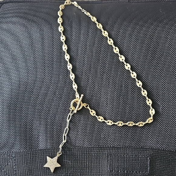 Gold Tone Mariner Chain Toggle Latch And Paperclip Ext With Rhinestone Star. - Picture 1 of 3